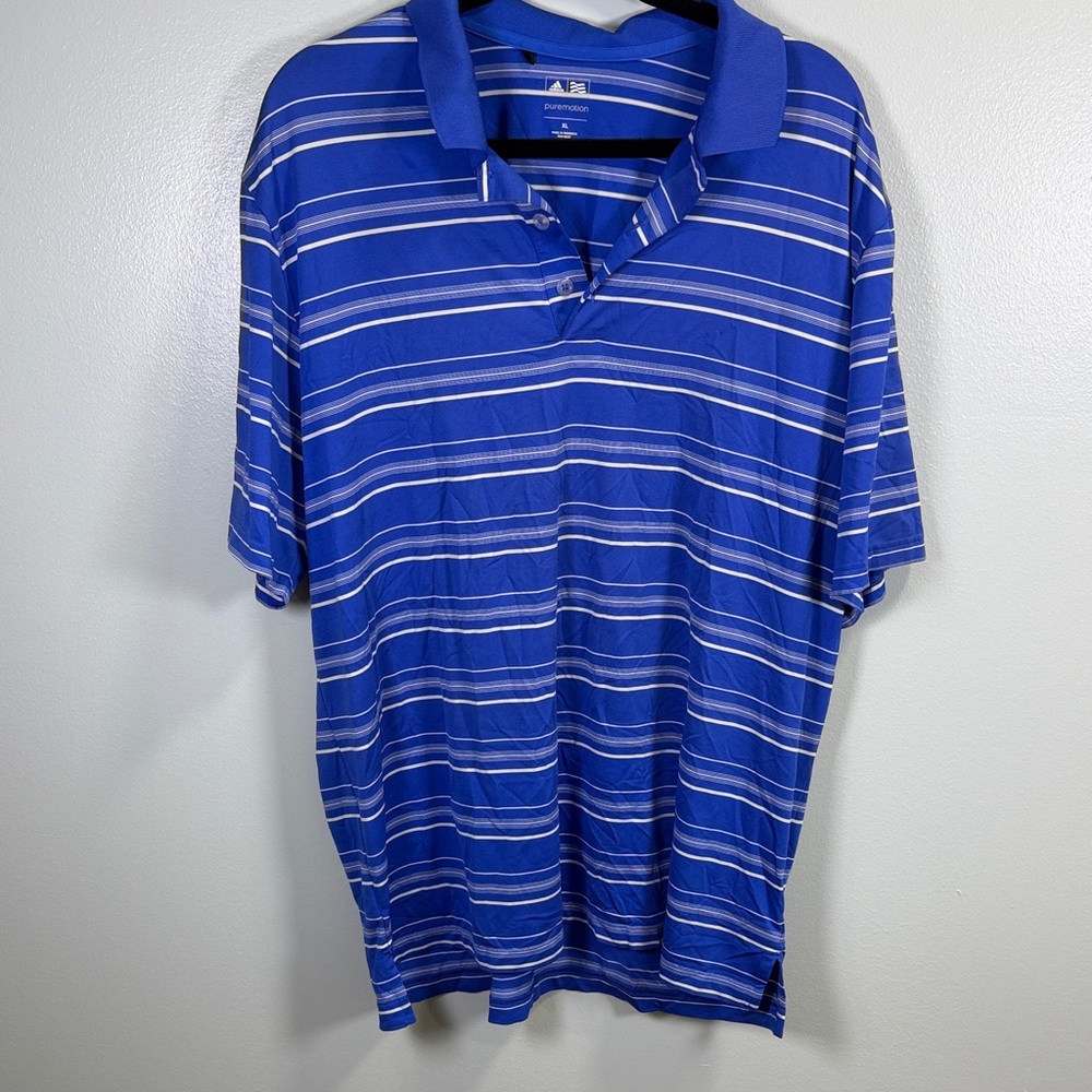 adidas‎ PureMotion Blue and White Striped Polo Shirt